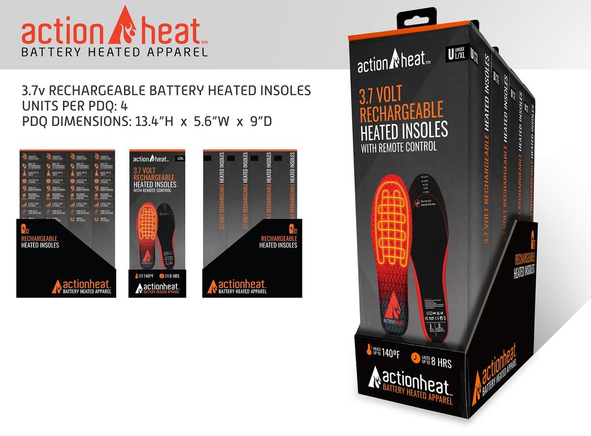 ActionHeat 3V Rechargeable Heated Insoles- L/XL - 4pk PDQ - Heated