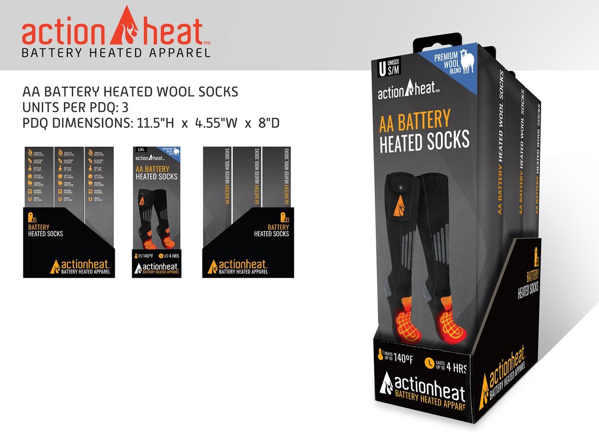 ActionHeat AA Wool Battery Heated Socks - L/XL - 3pk PDQ - Heated