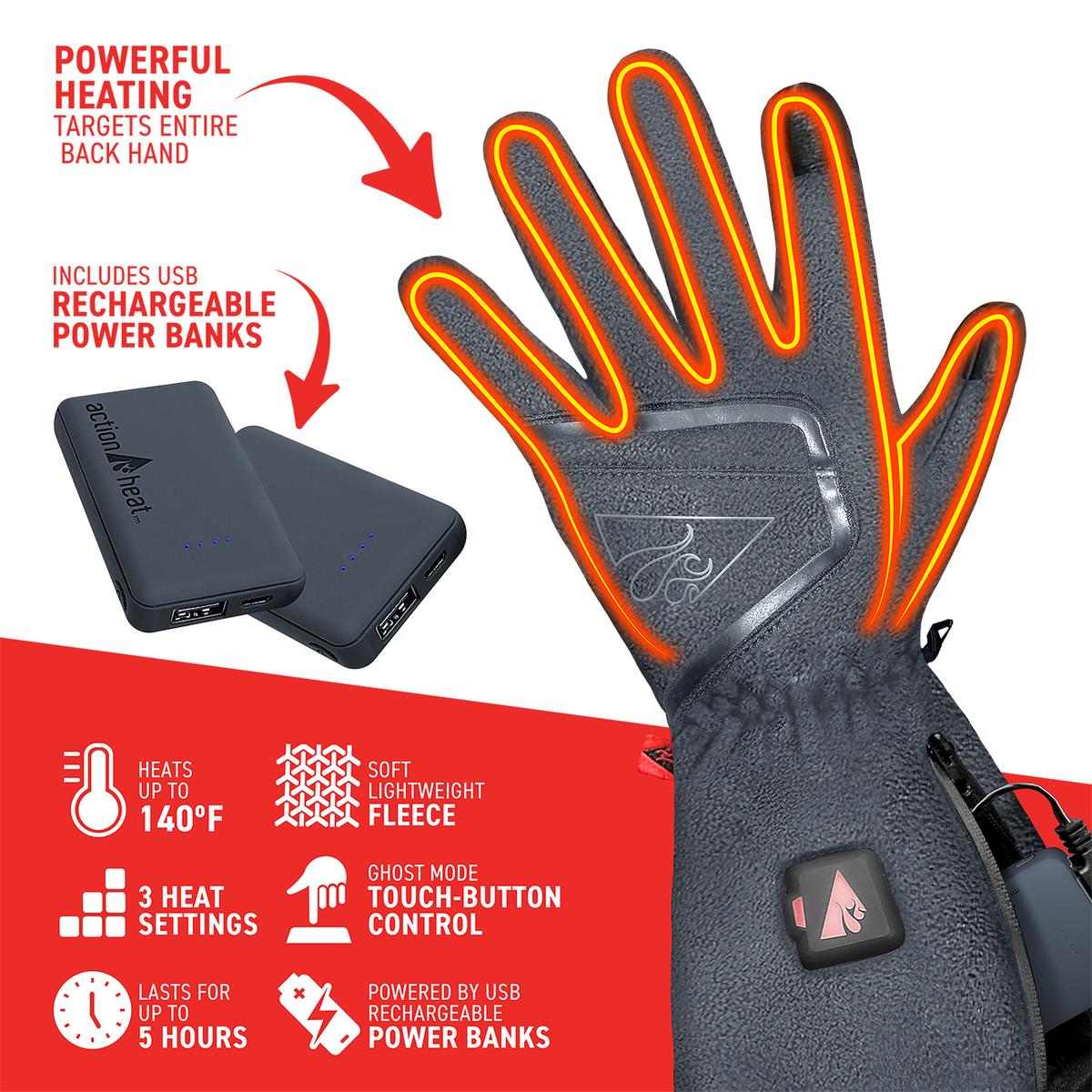 ActionHeat 5V Men's Slim Fit Fleece Heated Gloves - Info