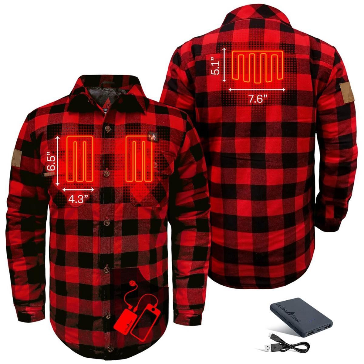 Open Box ActionHeat 5V Battery Heated Flannel Shirt - Back