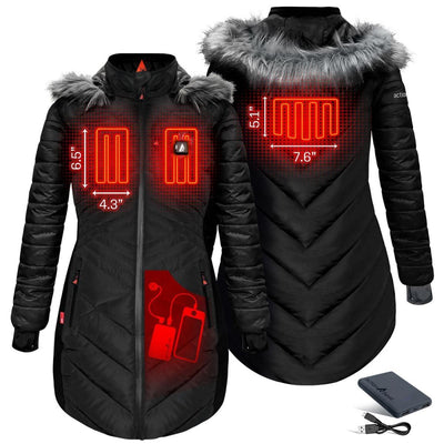 Open Box ActionHeat 5V Heated Long Puffer Jacket W/ Hood - Women's - Back