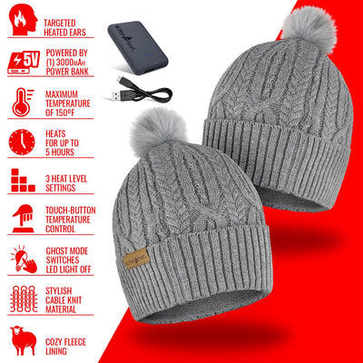 ActionHeat 5V Battery Heated Cable Knit Hat - Full Set