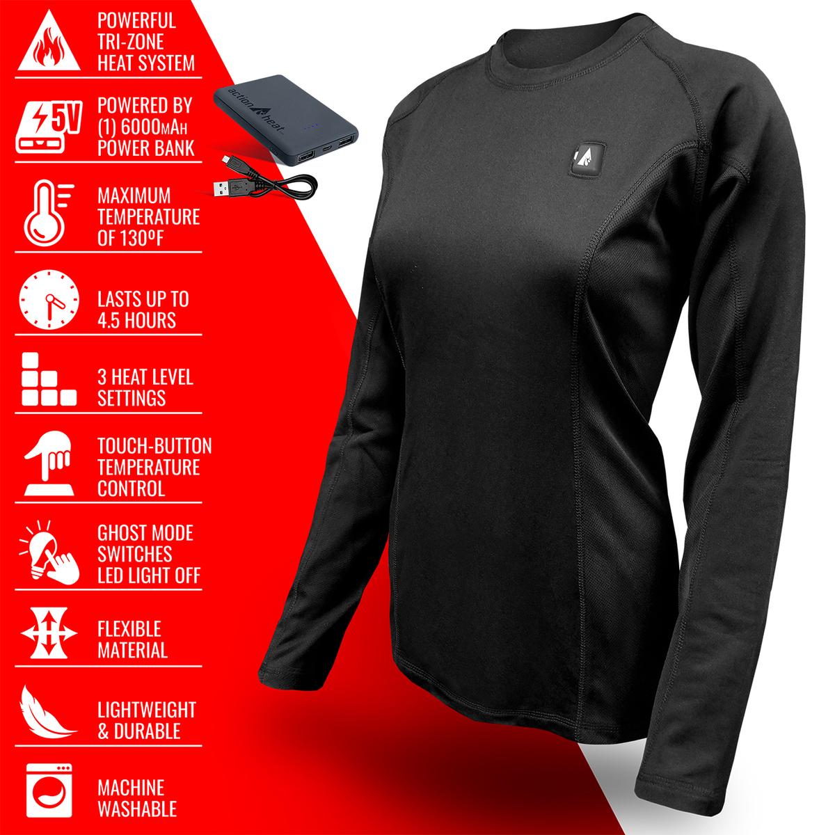Heated Thermal Underwear Shirt For Women, 5V[L,XL]